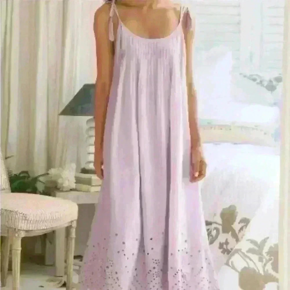 Soft Surroundings Eyelet Nightgown Maxi Dress 3X Purple 100% Cotton - Picture 1 of 11